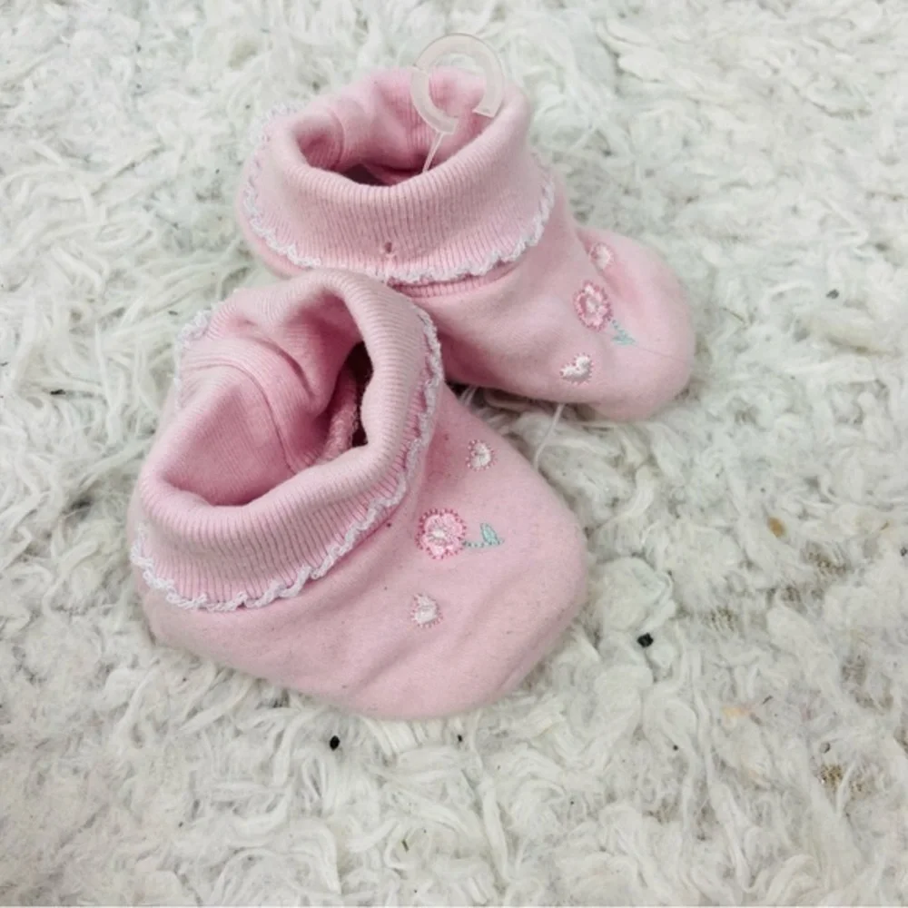 Koala baby Pink floral embroidered cotton Baby Booties size 0-6 months